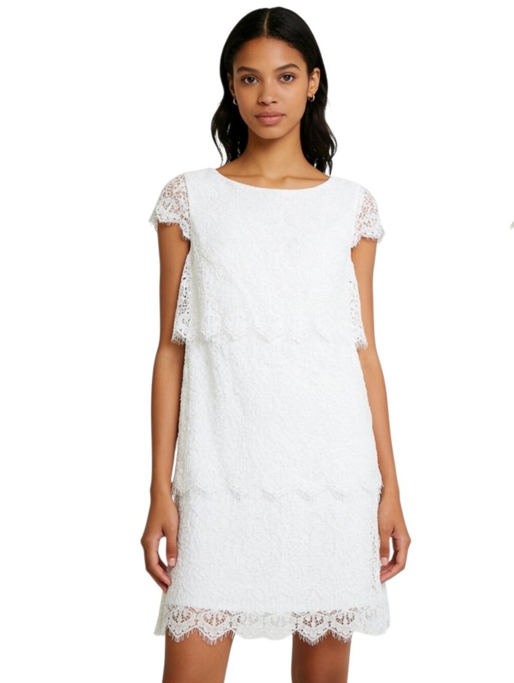 DONNA RICCO Dress White Lace Layered Elegant Sz 4
